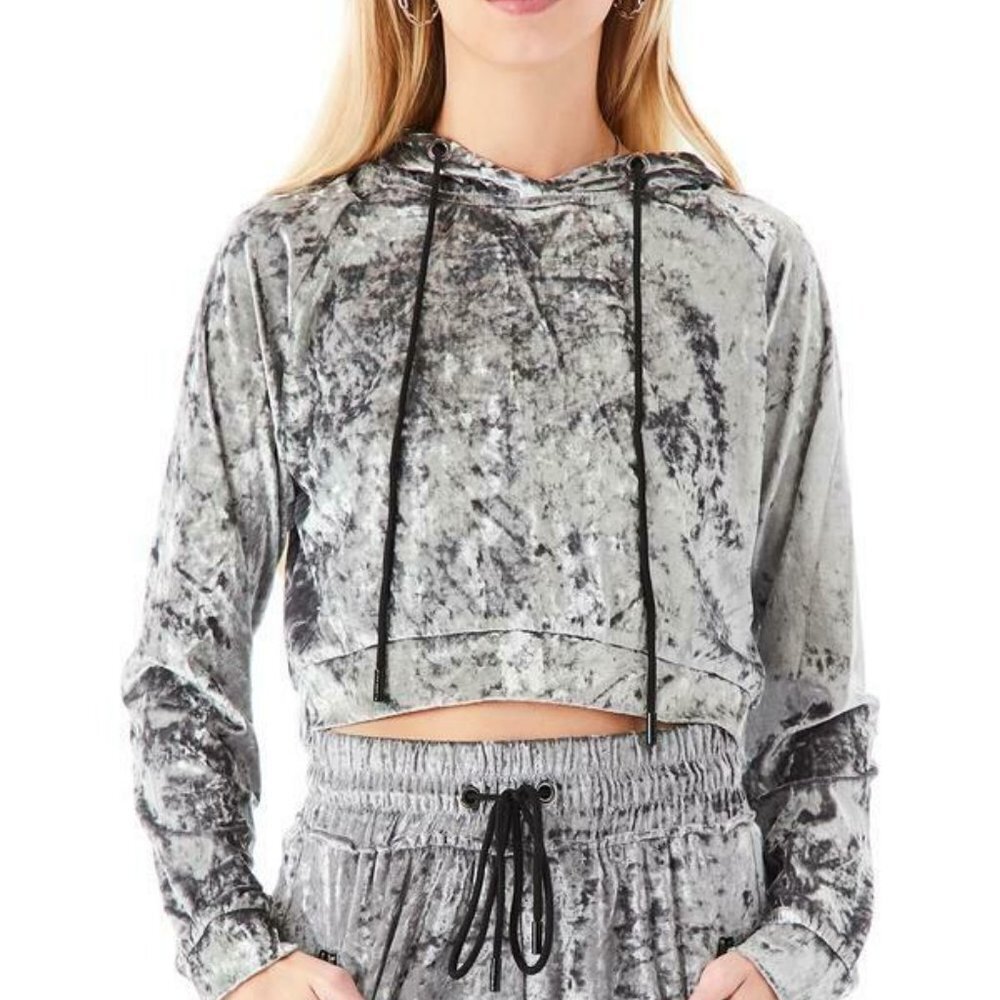 NWT New $120 Emma & Sam Silver Velvet Crop Hoodie S
